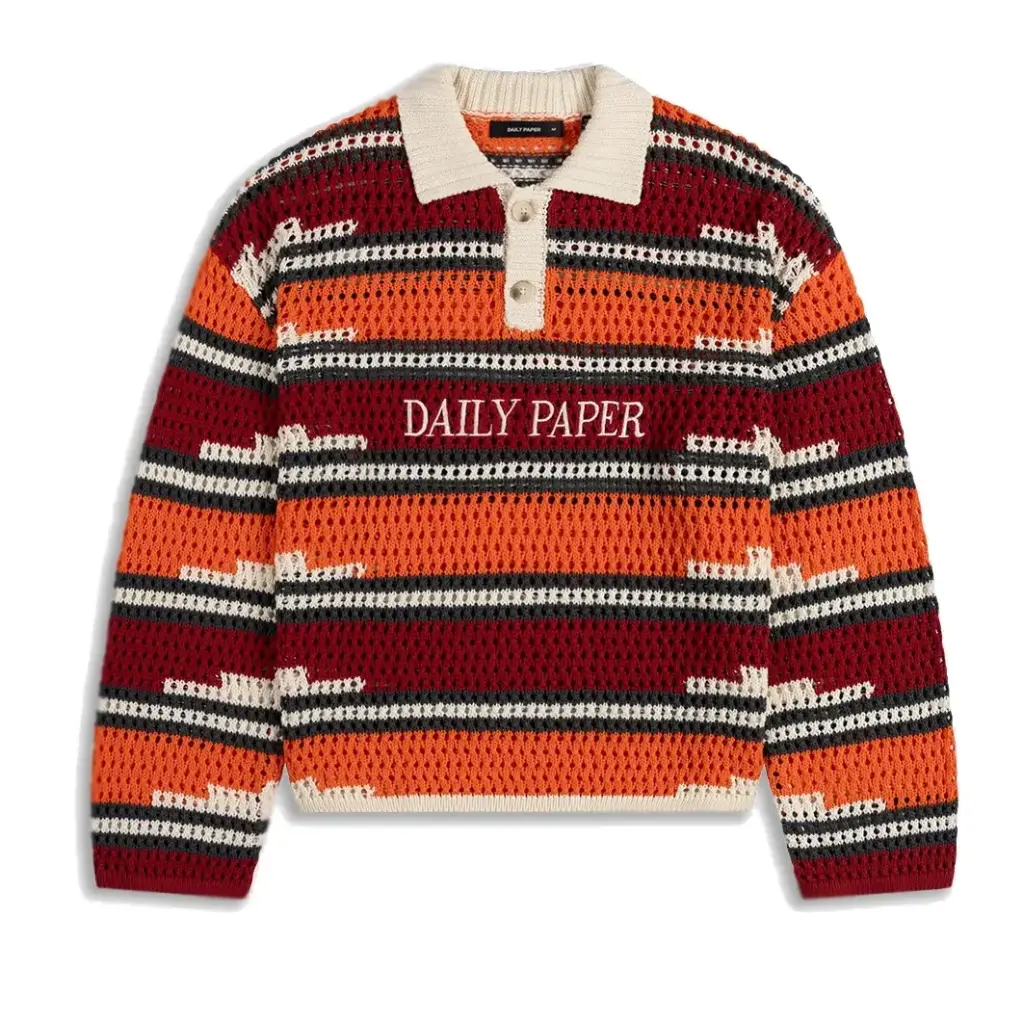 [2610005] Kente Stripe Knit Polo "Haute Red / Tigerlily" - 2610005 (S)