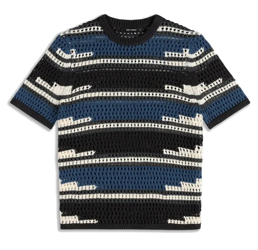 Kente Stripe Knit Shirt "Woodland Grey" - 2610006