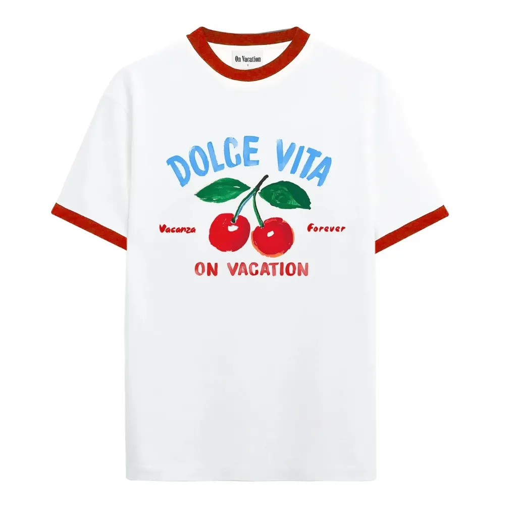 Short Cut Cherry Tee "White" - OVC-T241-WHT