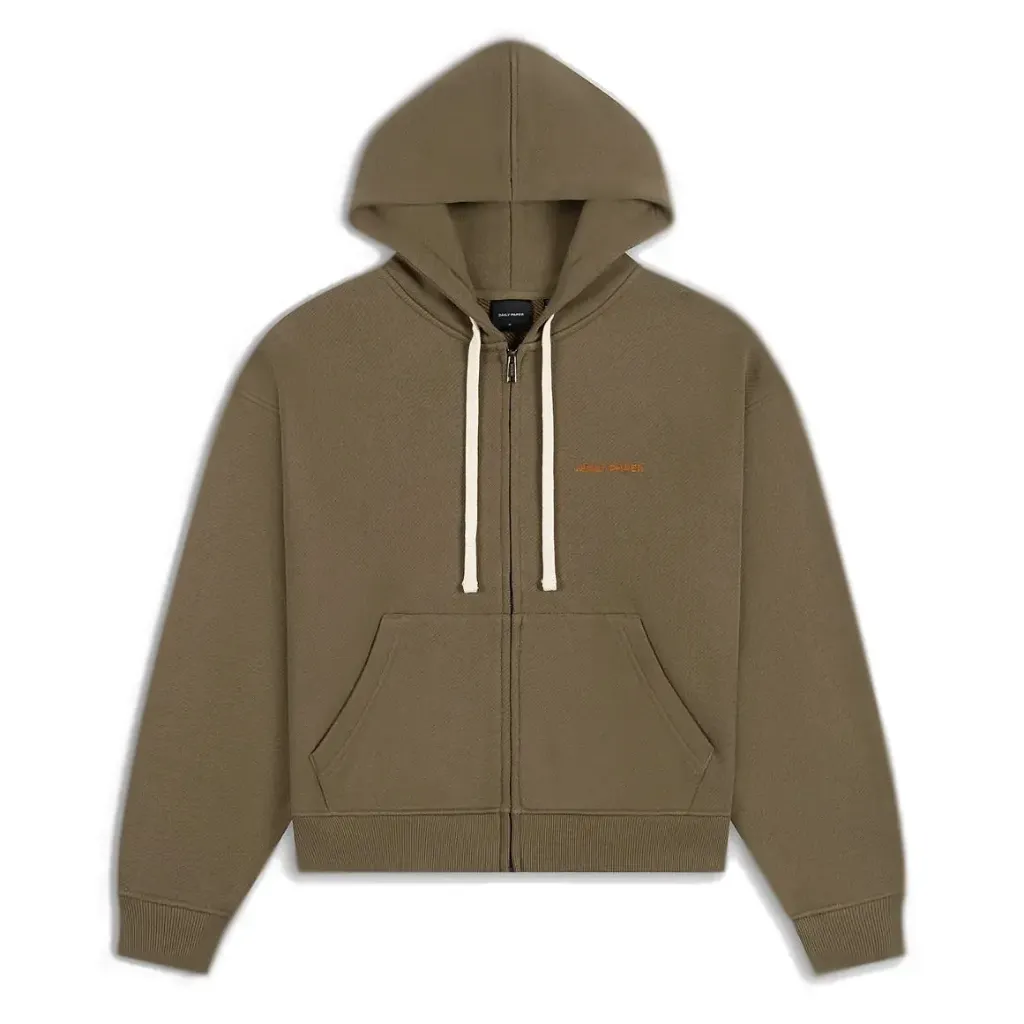 Boxy Zip Up Hoodie "Army Green" - 2610118