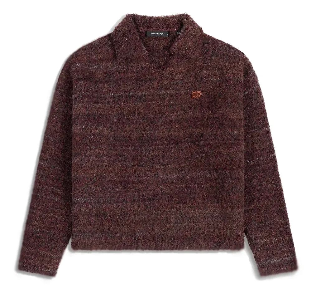 Textured V Neck Knit Sweater "Burgundy" - 2610145