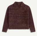 Textured V Neck Knit Sweater "Burgundy" - 2610145